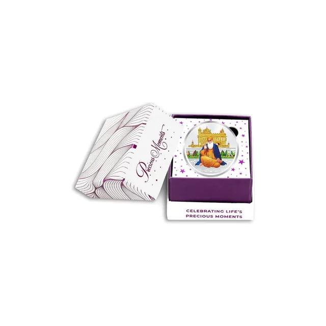 10 gram (999.9) Gurunanak Dev Ji Coloured Silver Round (Inc Capsule & Gift Box) — photo 1