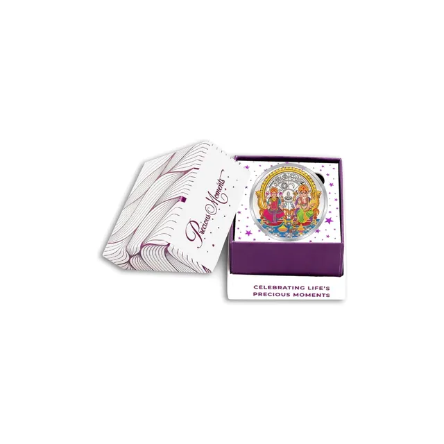 10 gram (999.9) Laxmi Ganesh Coloured Round (Inc Capsule & Gift Box) — photo 1