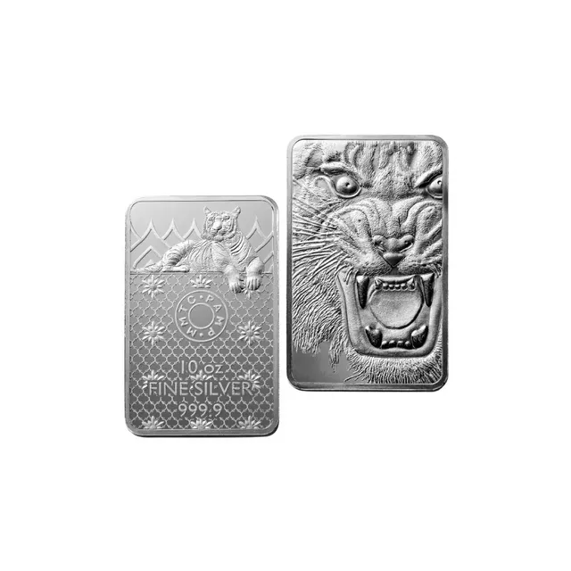 10 oz Silver Bengal Tiger Bar (Inc Capsule & Assay Cert.) – MMTC-PAMP — photo 1