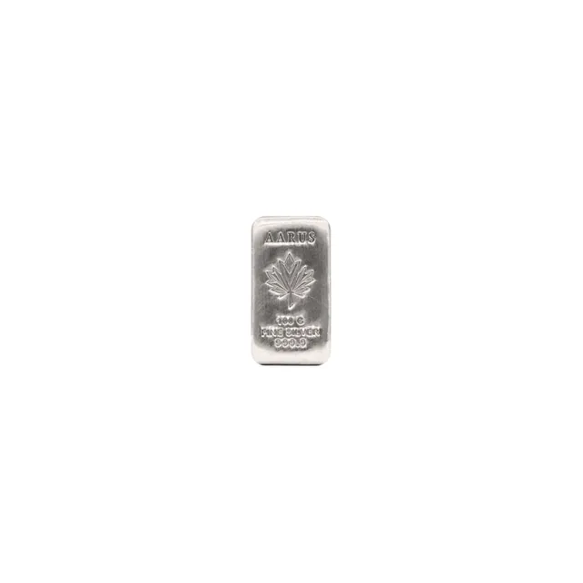 100 gm/gram AARUS Cast Silver Bar (NOT LBMA APPROVED) — photo 1