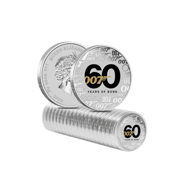2022 1oz Silver James Bond 60th Anniversary Coloured Coin(Inc. Capsule) (Roll of 20)- Perth Mint — photo 1