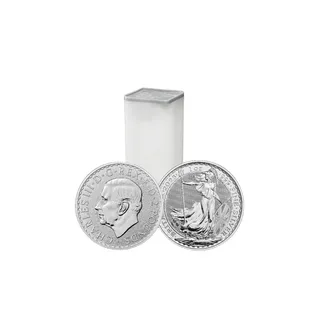 2023 1 Oz Silver Britannia Coin Tube (King Charles) (25 Pieces) – Royal Mint UK