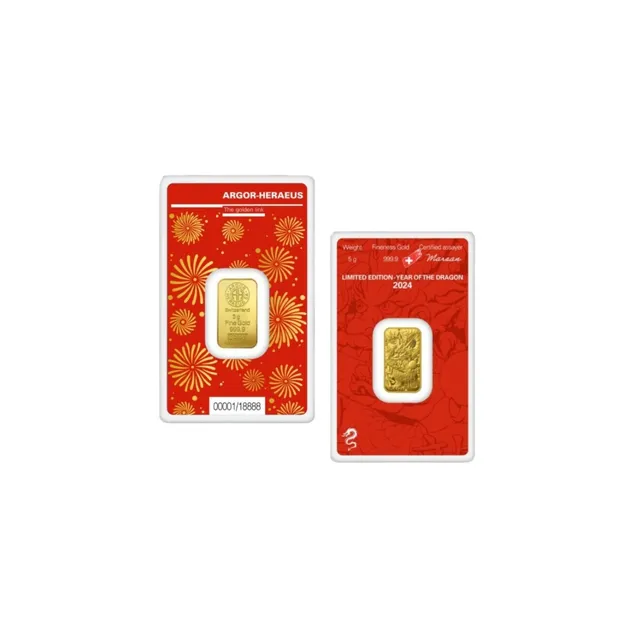 2024 5 Gram Lunar Series Year of the Dragon Gold Bar – Argor-Heraeus — photo 1