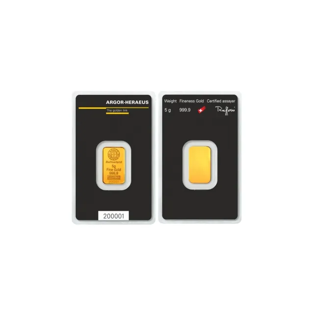 5 Gram Gold Bar (Inc. Assay Card) – Argor-Heraeus — photo 1