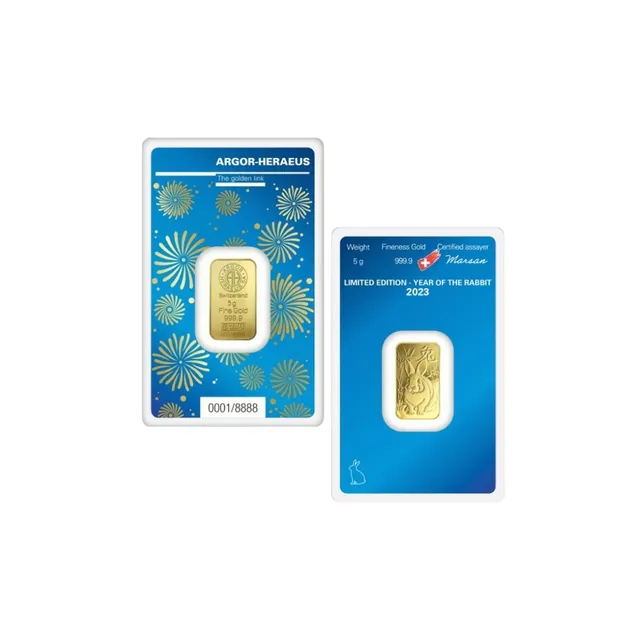 5 Gram Year of the Rabbit Gold Bar (In Assay) – Argor-Heraeus — photo 1