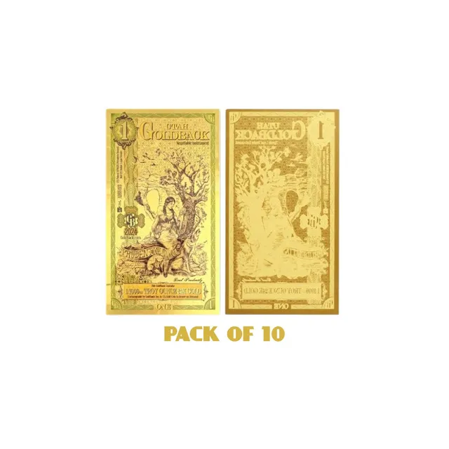 Utah 1 Goldback 1/1000 oz Aurum Gold Foil Note (24k) (Bundle 10 Pcs) — photo 1